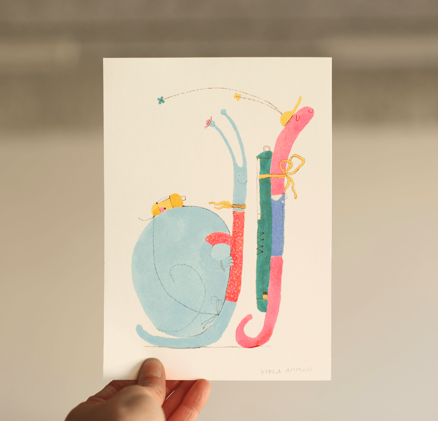 Vue 2 de Pack 3 illustrations - Cigogne, Girafe, Backpacks