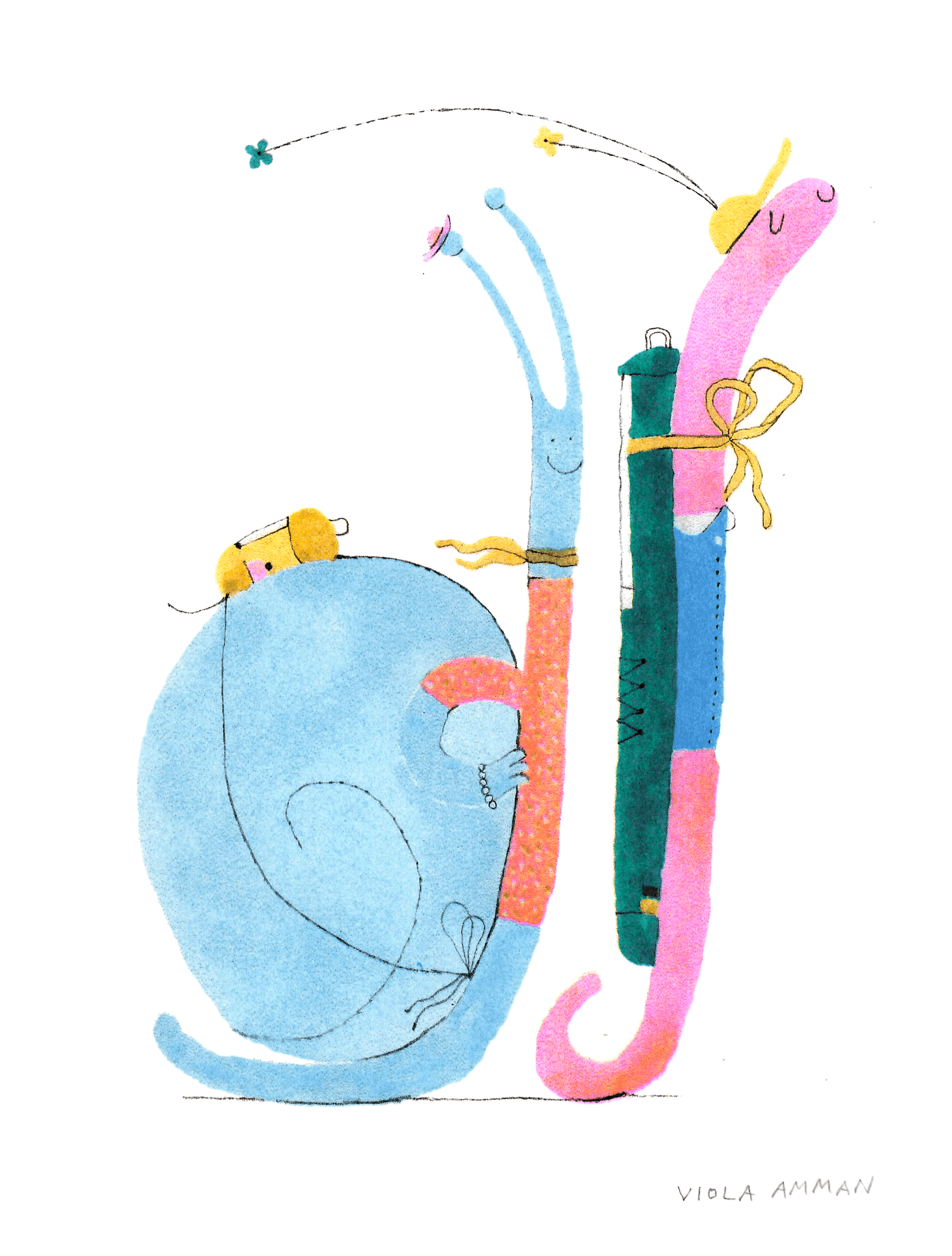 Vue 5 de Pack 3 illustrations - Cigogne, Girafe, Backpacks