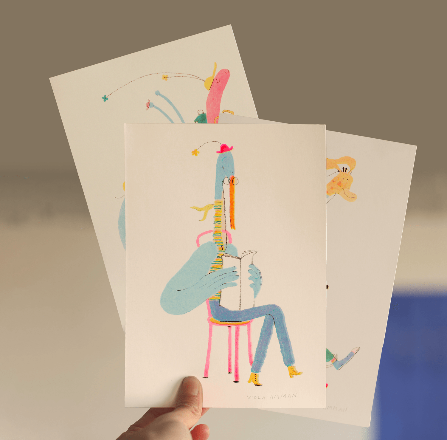 Pack 3 illustrations - Cigogne, Girafe, Backpacks